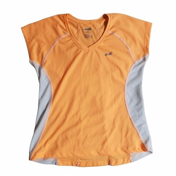 Avia Orange and White V Neck Short Sleeve Athletic T Shirt sz S - Picture 1 of 8
